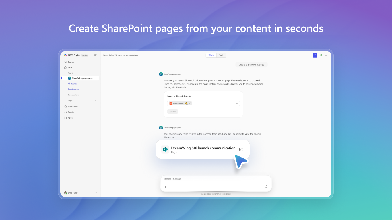SharePoint page agent preview 2