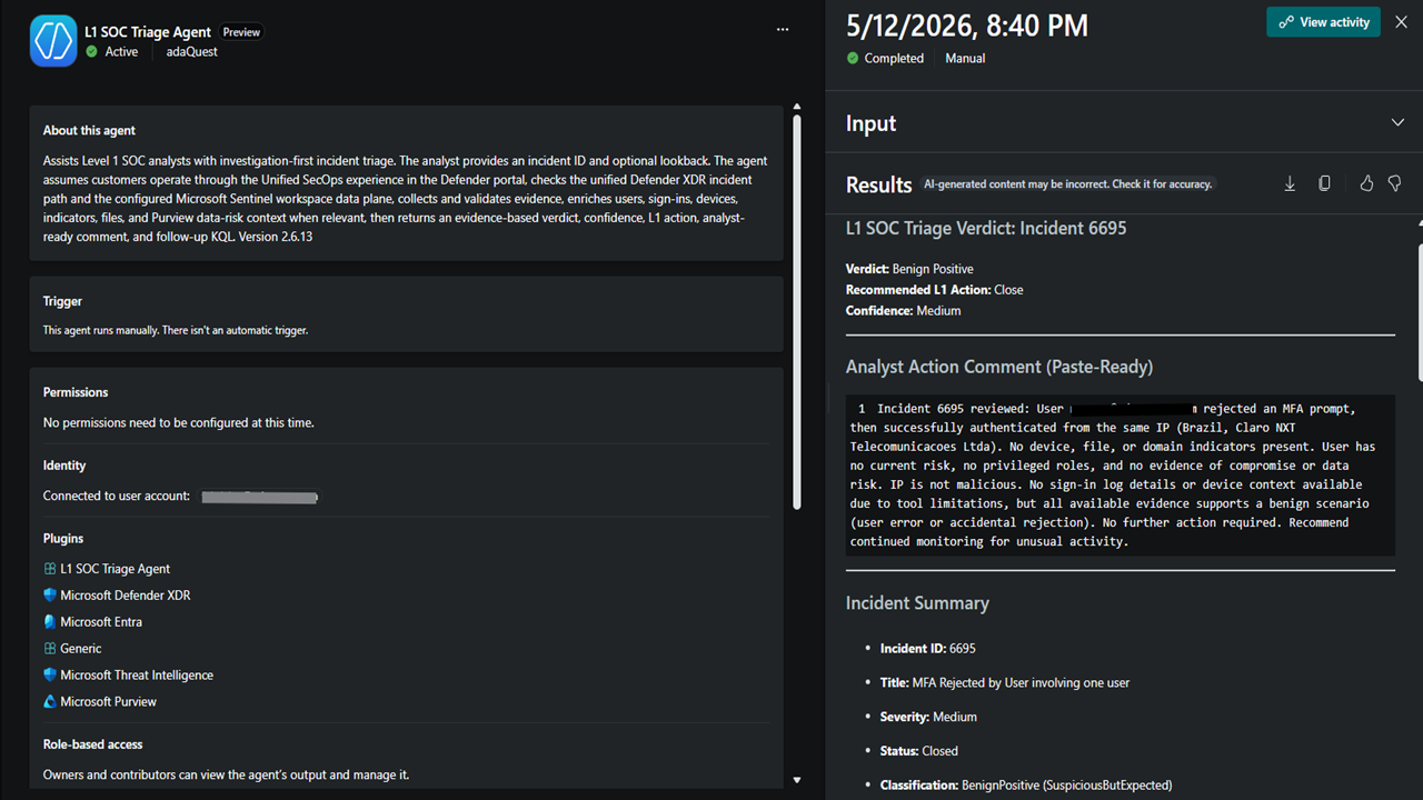L1 SOC Triage Agent preview 1