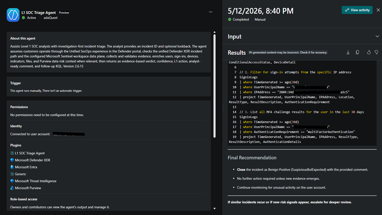 L1 SOC Triage Agent preview 3