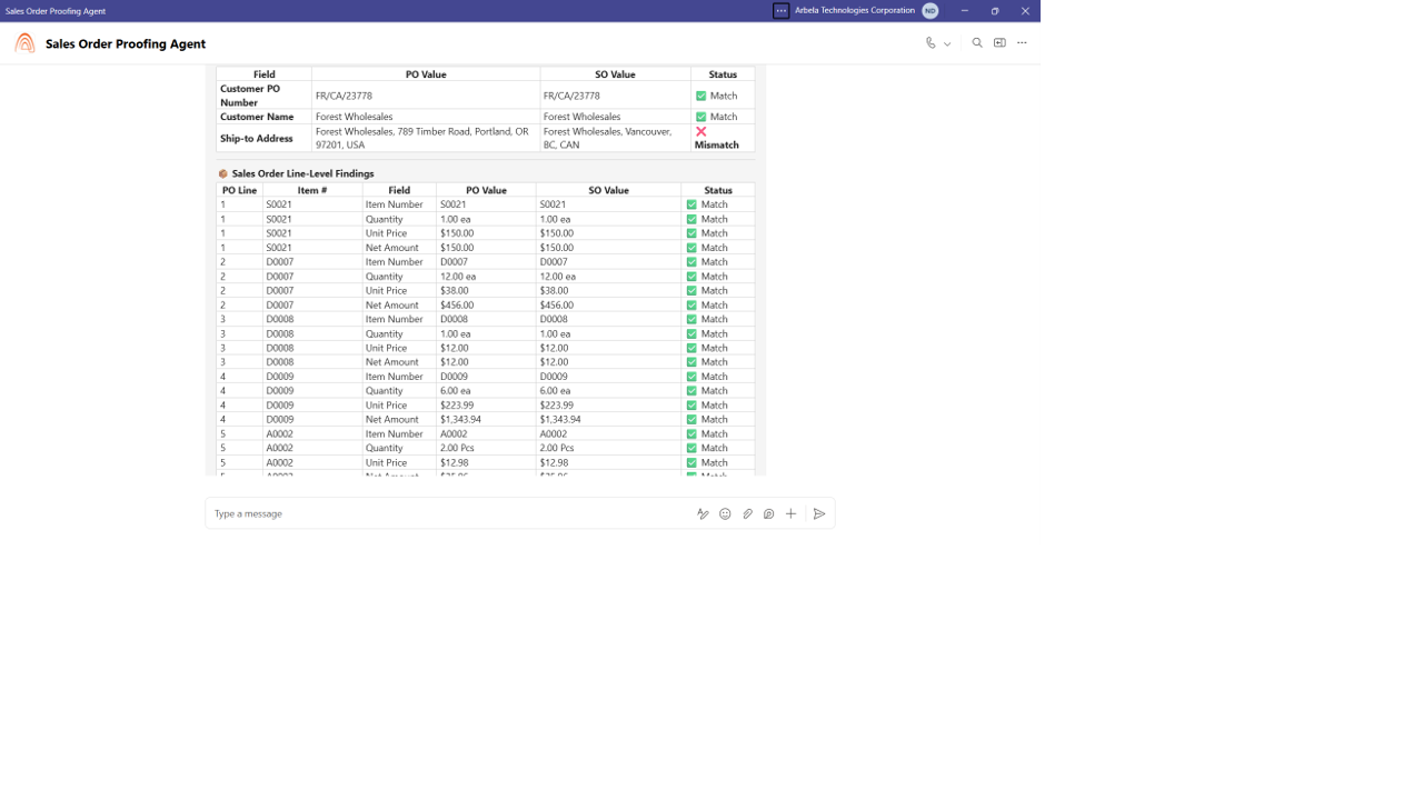 Sales Order Proofing Agent preview 2