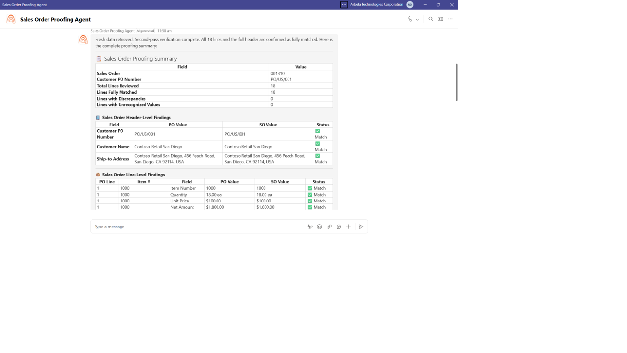 Sales Order Proofing Agent preview 1