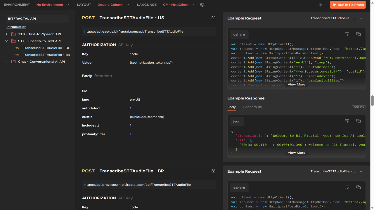 BitFractal Transcriber Speech to Text (STT) API preview 3