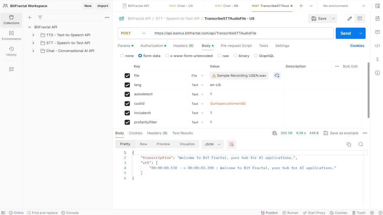 BitFractal Transcriber Speech to Text (STT) API preview 4