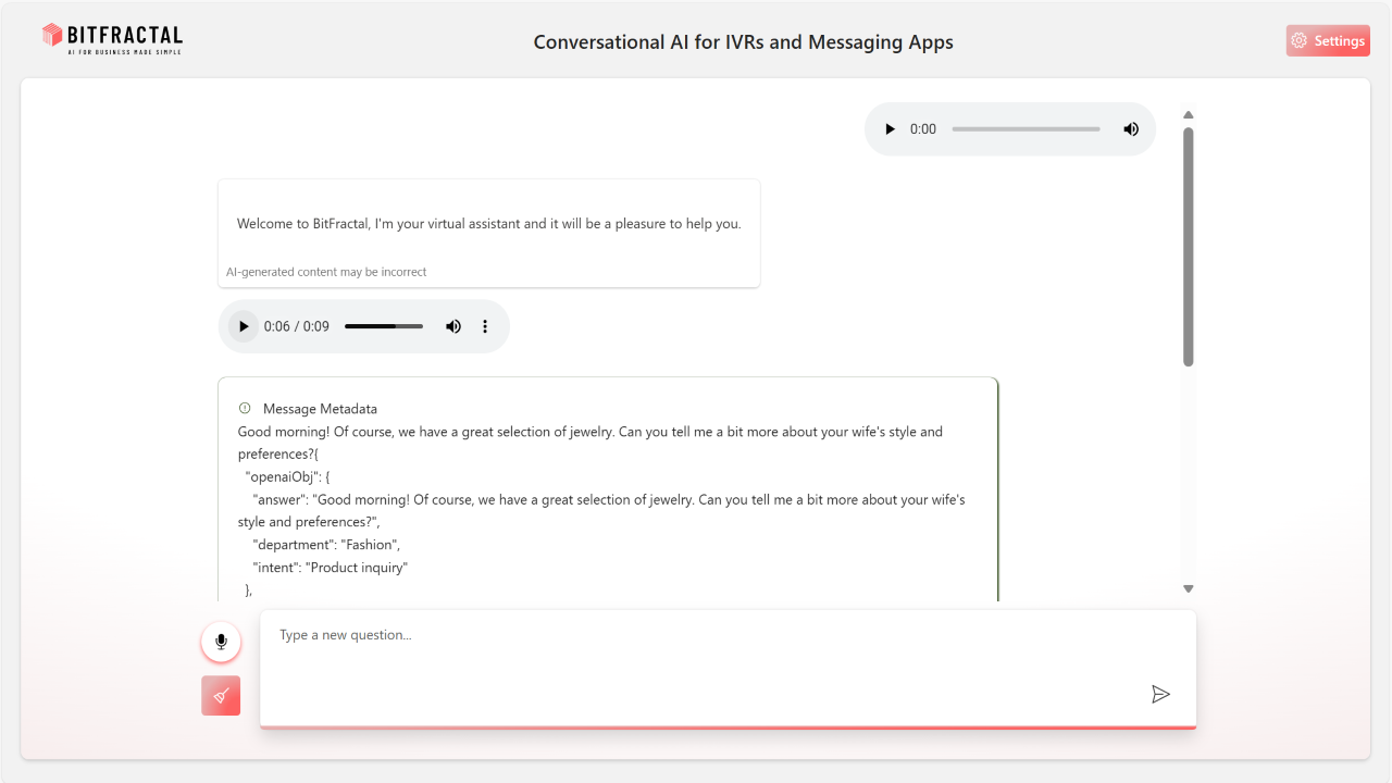 Conversational AI API for IVRs, WhatsApp, SMS preview 1