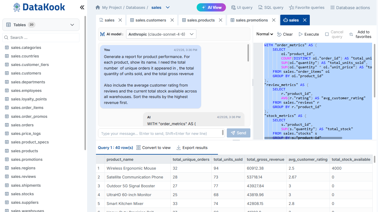 DataKook – Database Web Interface, REST API Builder & AI-Powered Data Access preview 1
