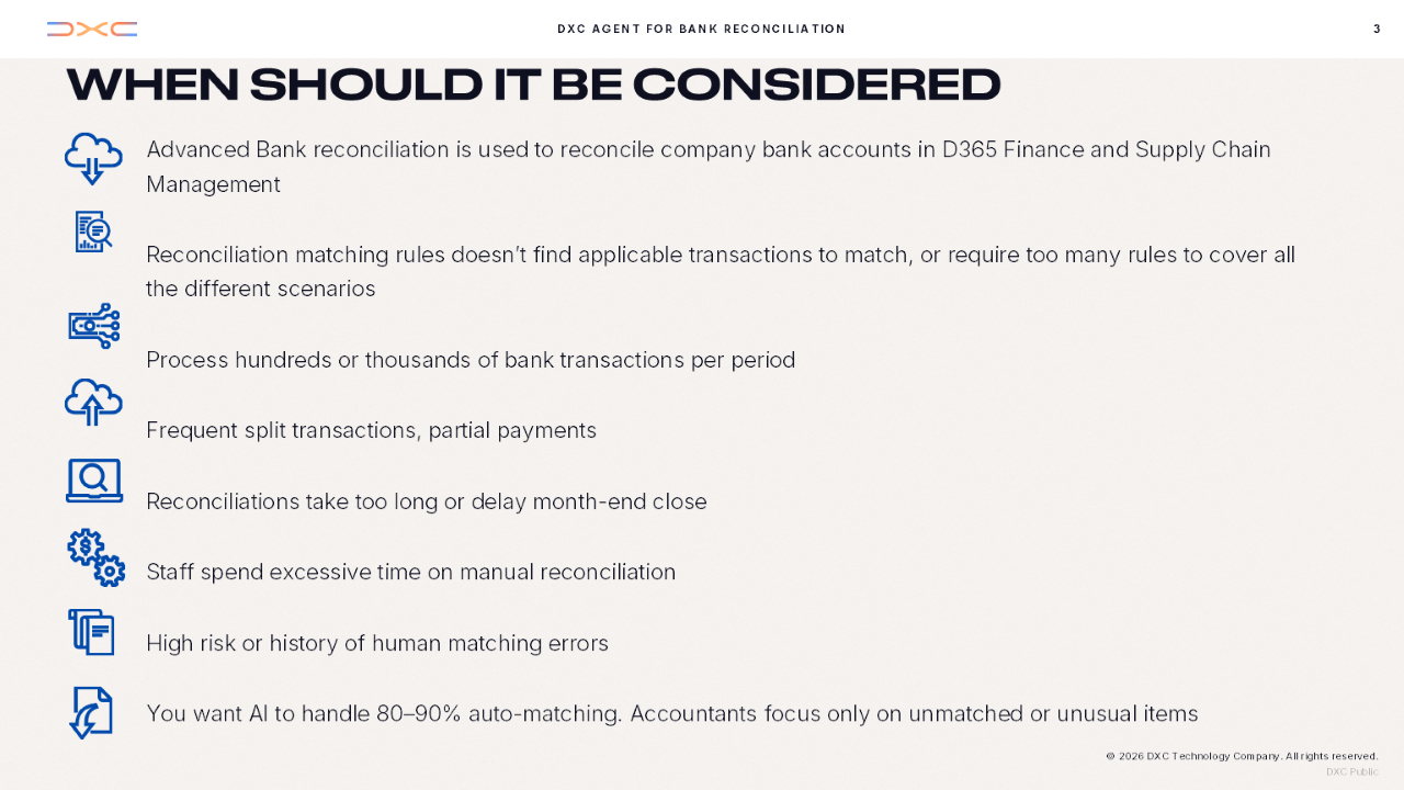 DXC Agent for Bank reconciliation in D365 Finance and Supply Chain Management preview 3