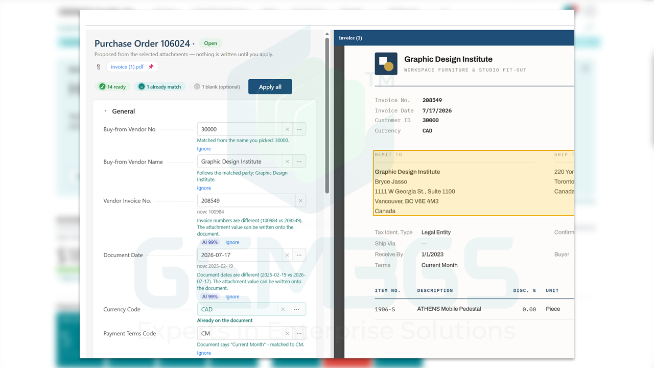 GEM365 AI Auto-filler & Auditor for Dynamics 365 Business Central screenshot 3