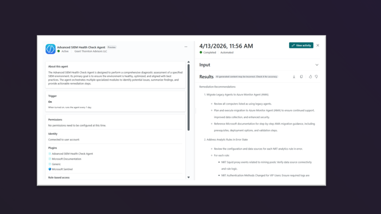 Sentinel Health Check Agent preview 2