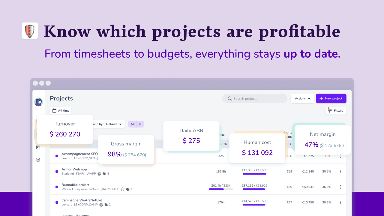 Gryzzly - Project Time and budget tracking preview 4
