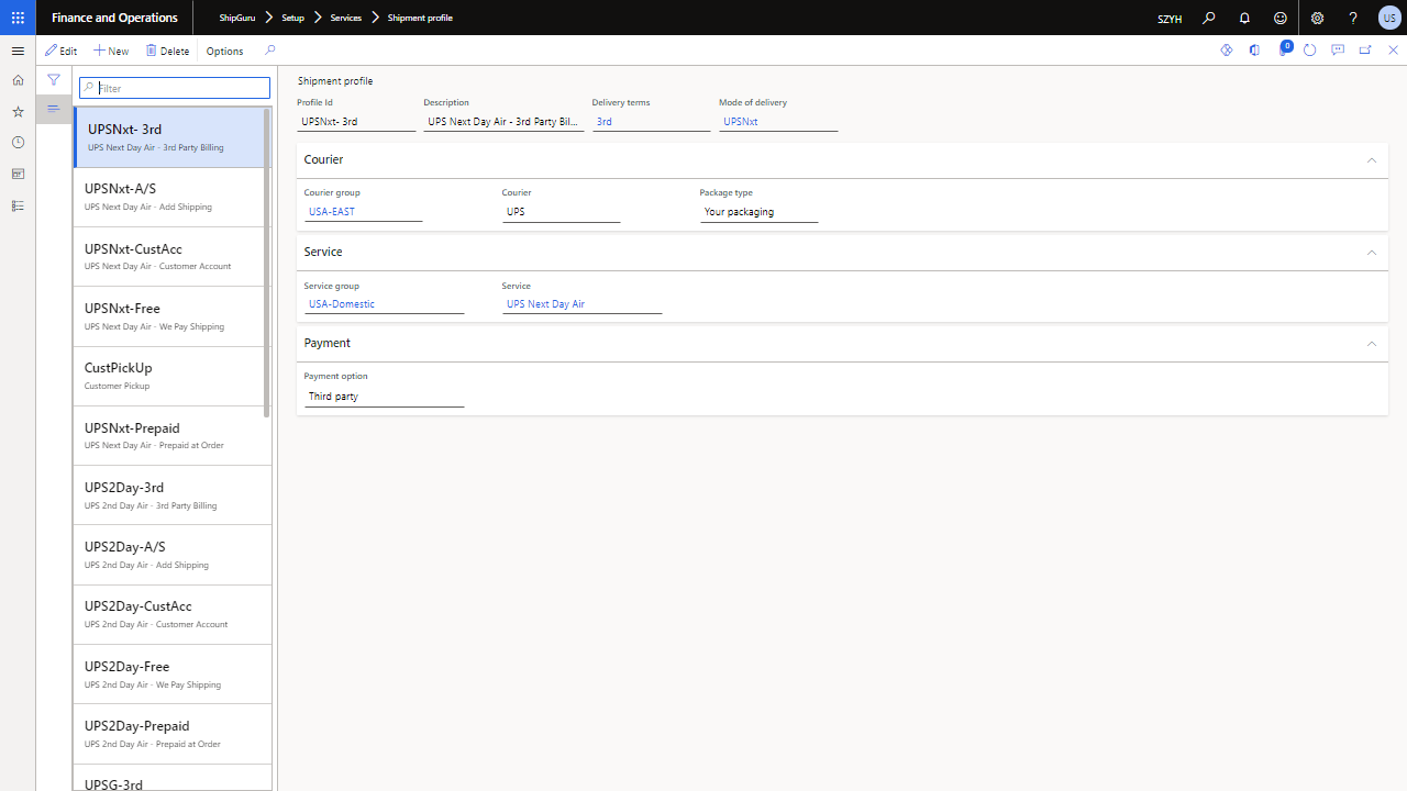 ShipGuru Shipment Profiles in Microsoft Dynamics 365