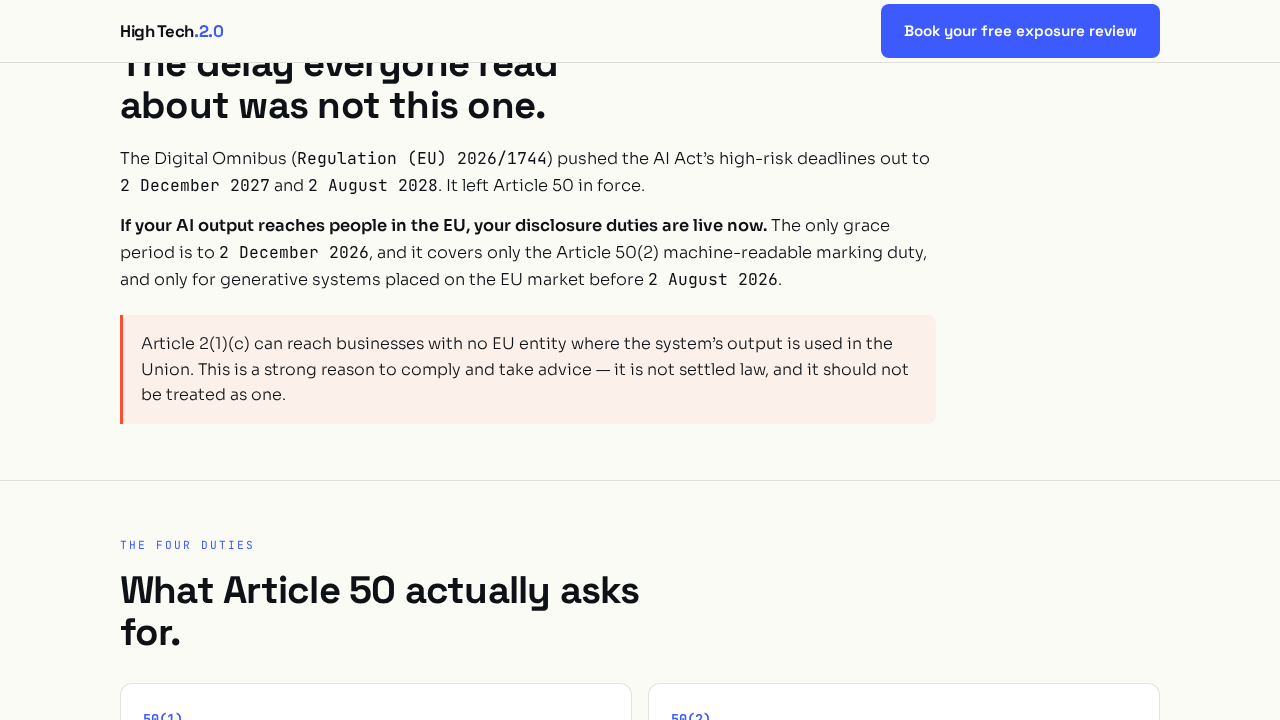 EU AI Act Article 50 Exposure Review preview 2
