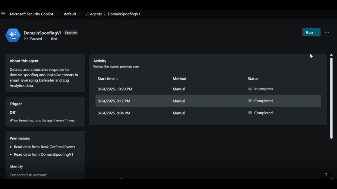 Domain Spoofing Security Copilot Agent preview 4