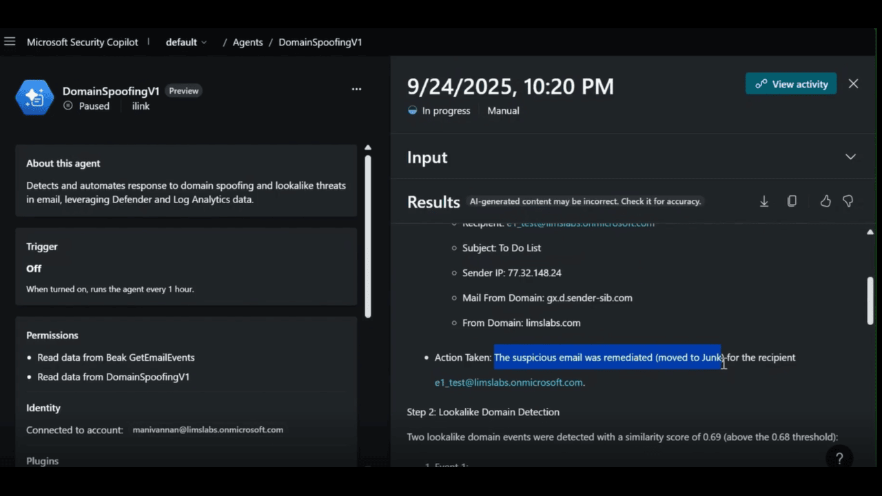 Domain Spoofing Security Copilot Agent preview 2