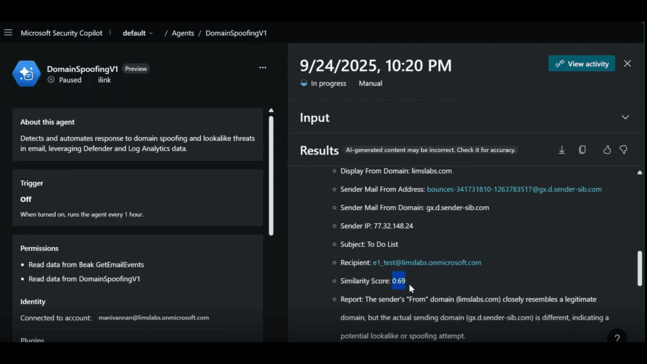 Domain Spoofing Security Copilot Agent preview 3
