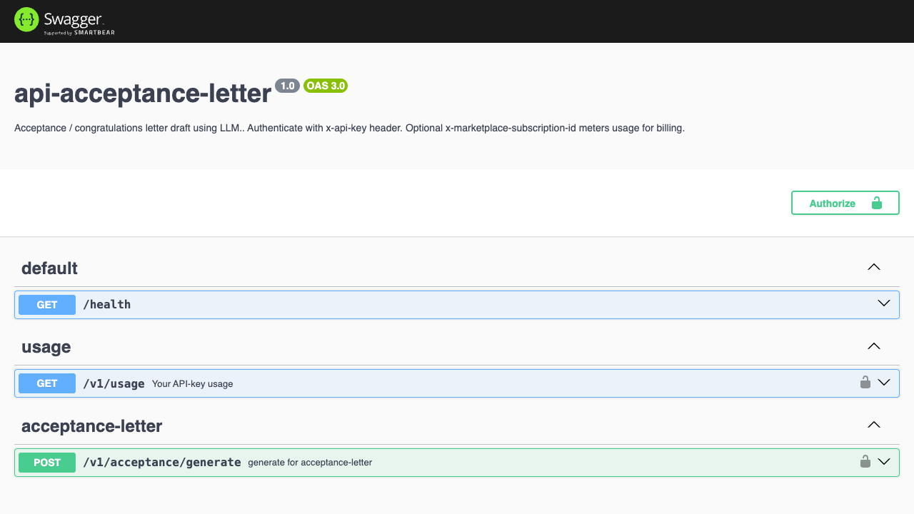 Acceptance Letter Generator API preview 1