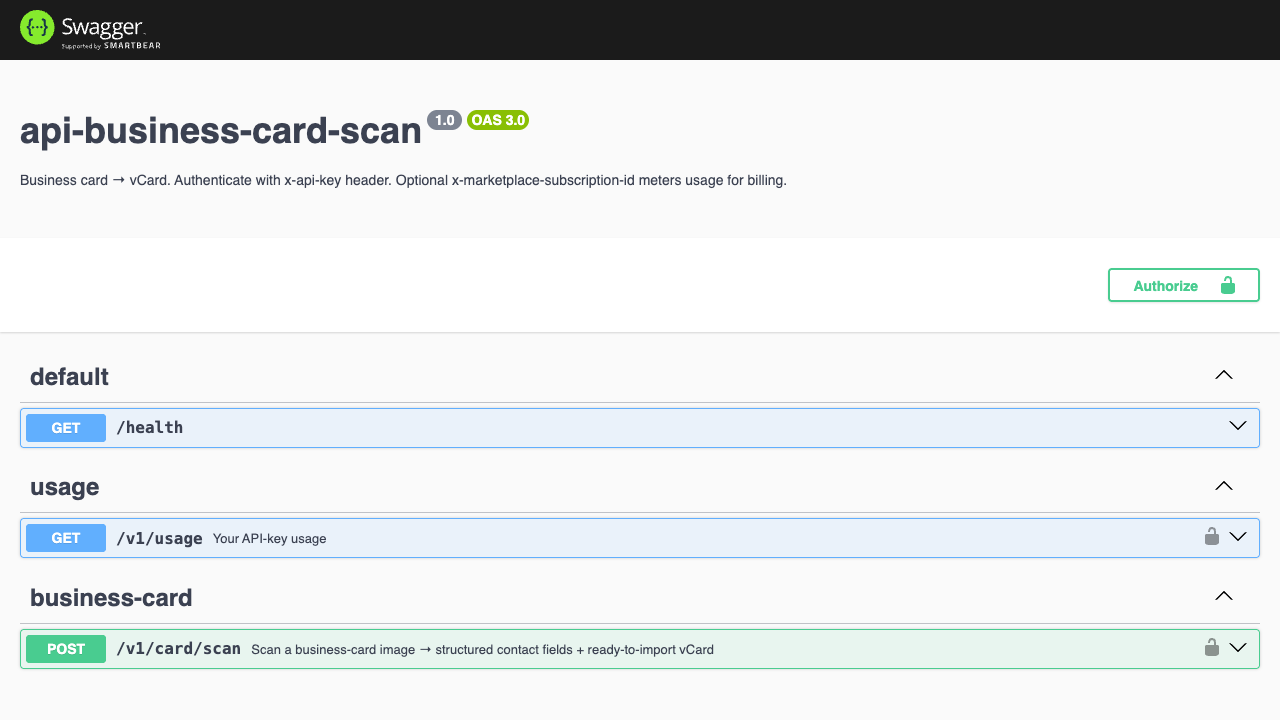 Business Card → vCard API preview 1
