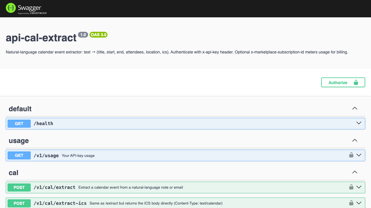 Calendar Event Extractor API preview 1