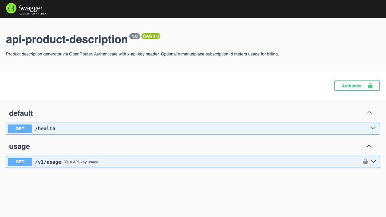 Product Description Writer API preview 1