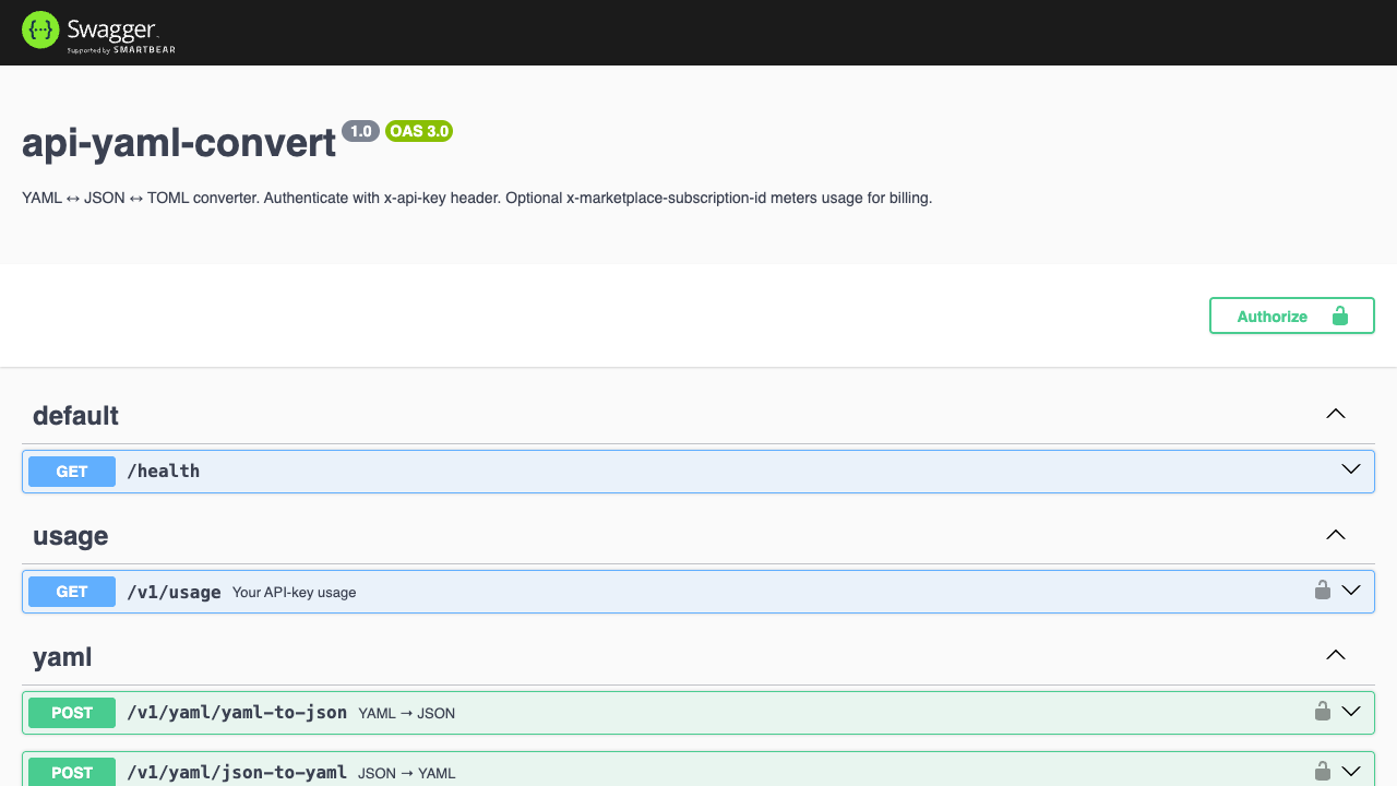 YAML JSON TOML Converter API preview 1