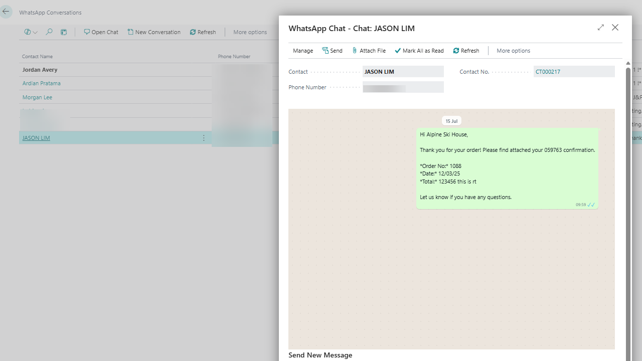 JNP AI WhatsApp Integration on Dynamics 365 Business Central preview 2