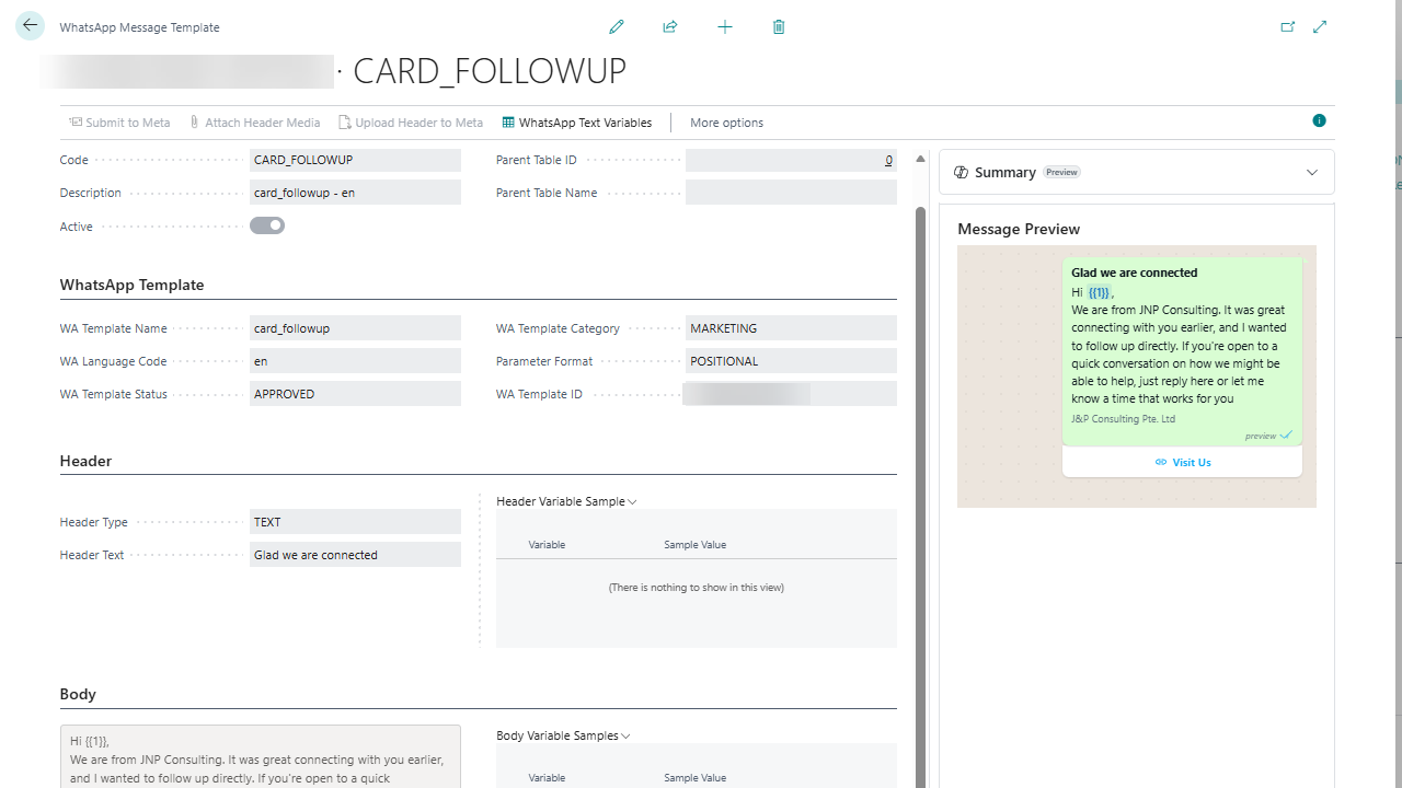 JNP AI WhatsApp Integration on Dynamics 365 Business Central preview 3