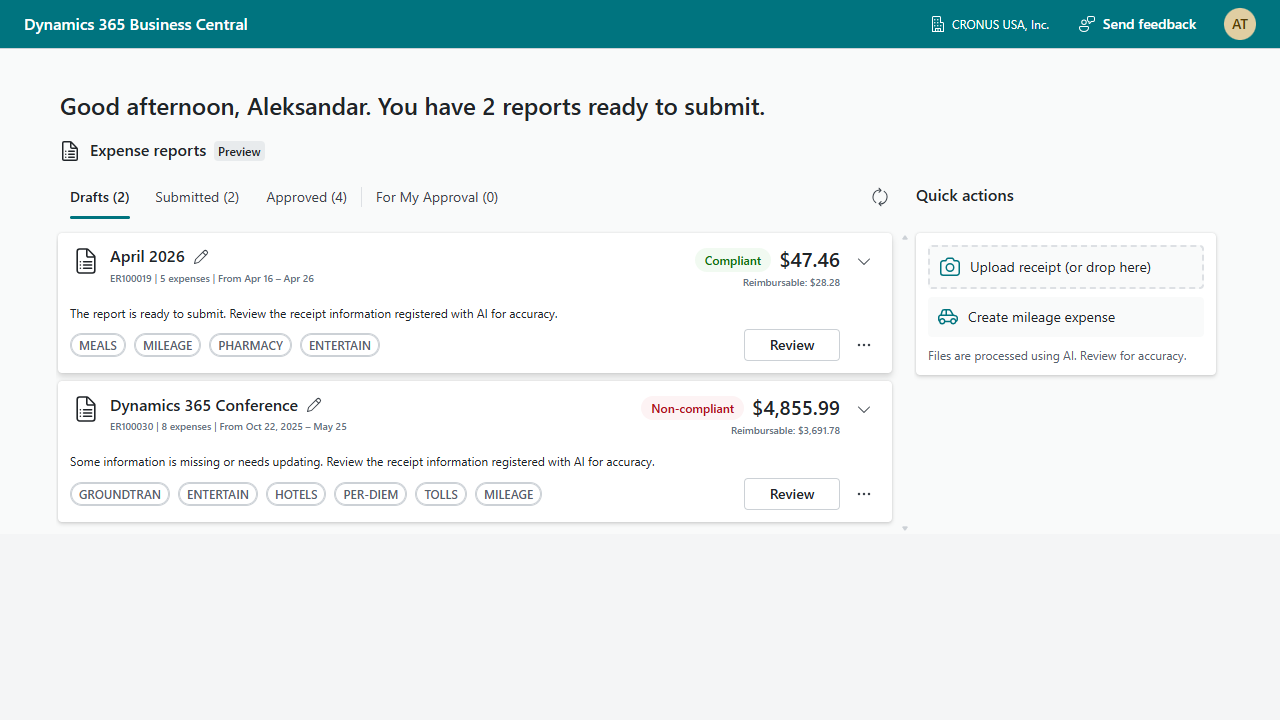 Expense Agent (Preview) preview 1