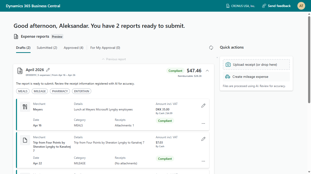 Expense Agent (Preview) preview 3