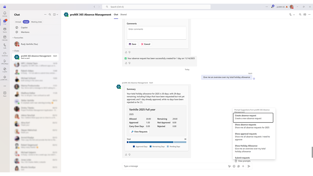 proMX 365 Absence Management AI Agent preview 1