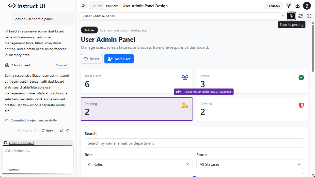 Instruct UI preview 2