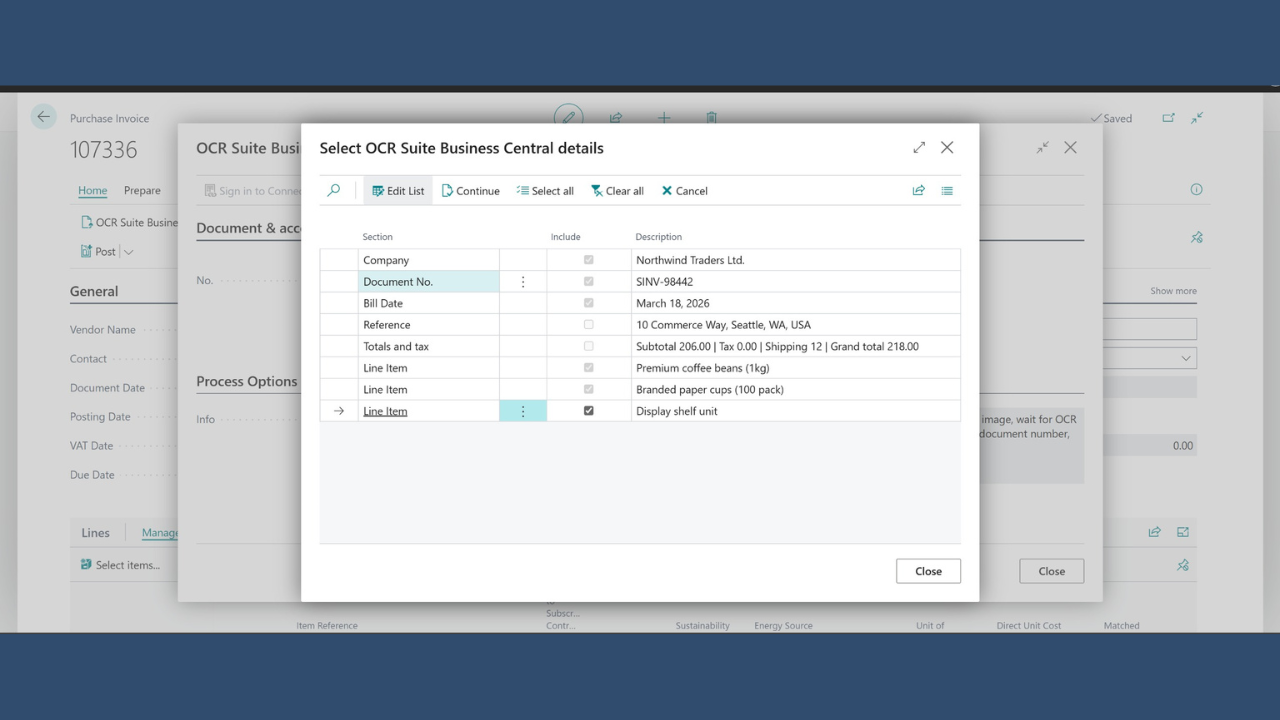 OCR Suite Business Central preview 2