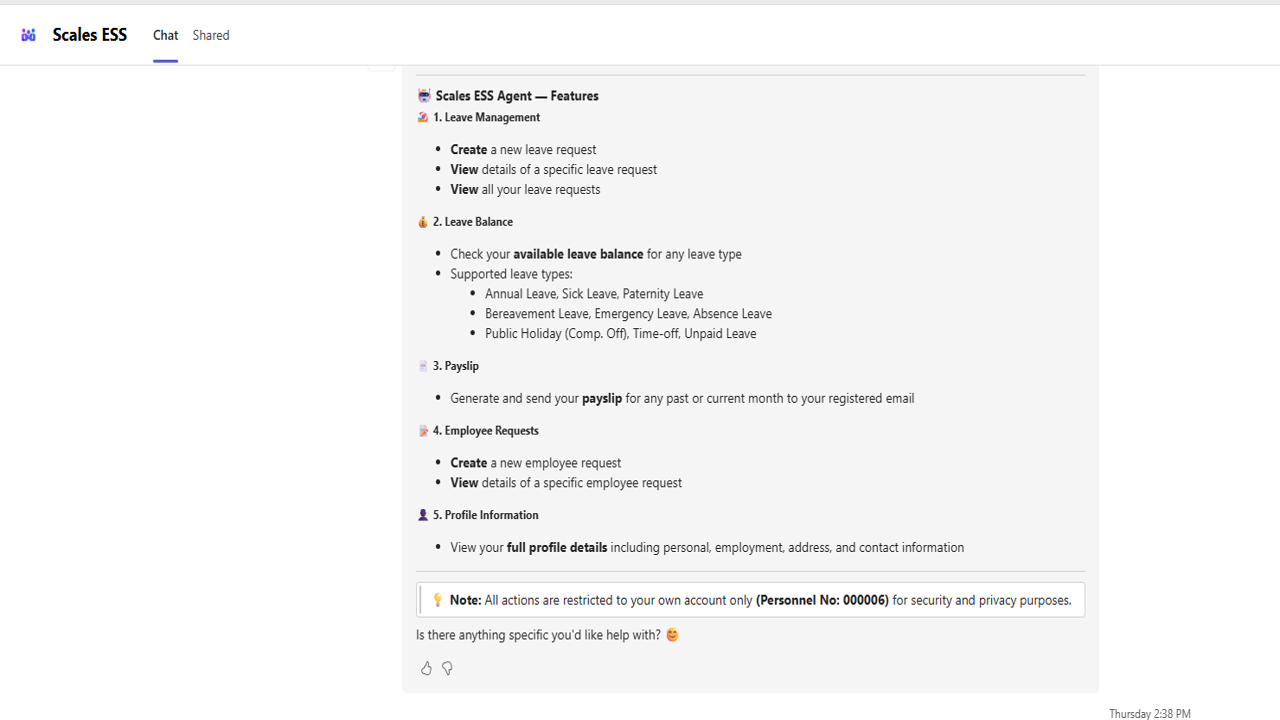 Scales ESS Agent –An AI Powered Employee Self-Service Assistant preview 1