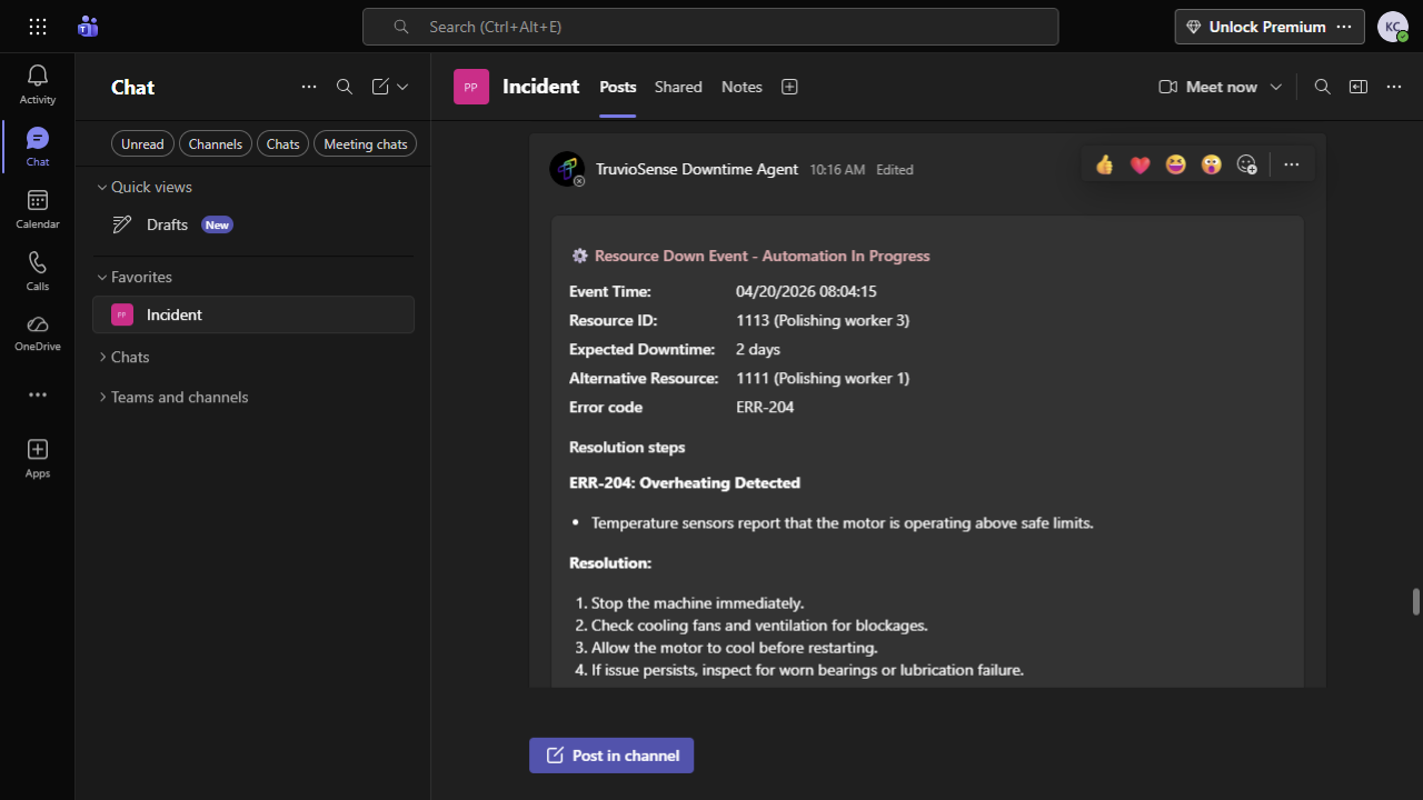 TruvioSense Production Sequencing - Downtime Agent preview 2