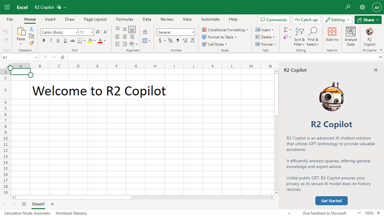 R2 Copilot: Private Chat AI for Excel preview 1