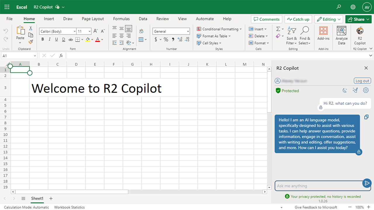 R2 Copilot: Private Chat AI for Excel preview 2