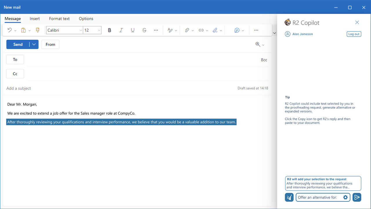 R2 Copilot: Private AI for Outlook preview 3